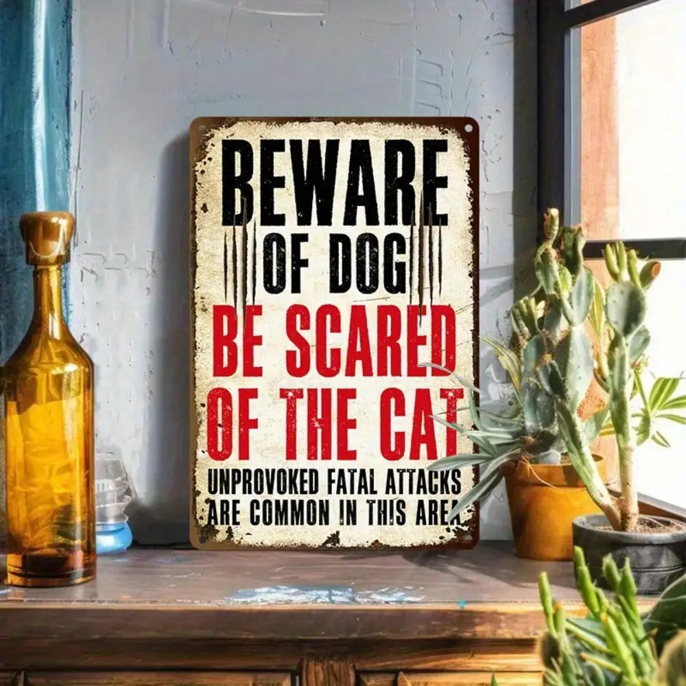 1PC Tin Sign Beware Of Dog/Cat - Funny Pet Warning For Home/Office, Metal Decor, 8x12 Inches/20x30 Cm