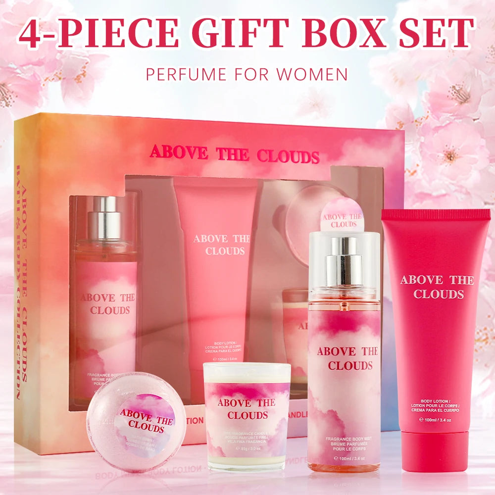Women's Fragrance Sets 3.4fl.oz Body Mist, 3.4fl.oz Body Lotion, 3oz Candle and 2oz Bath Bomb 4 Pcs