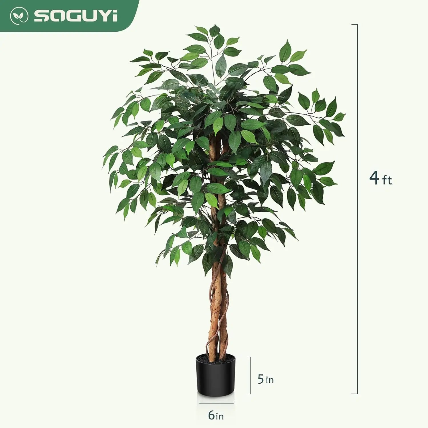 4ft Artificial Ficus Tree with Natural Wood Trunk in Plastic Pot