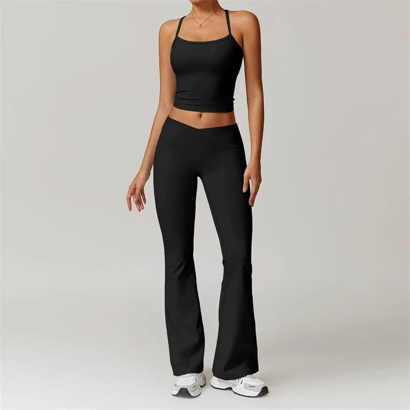 Yoga Set 2 Piece Sport Outfit for Woman Sportswear Fitness Suit Flared Leggings Underwear Gym Sets Workout Tracksuit