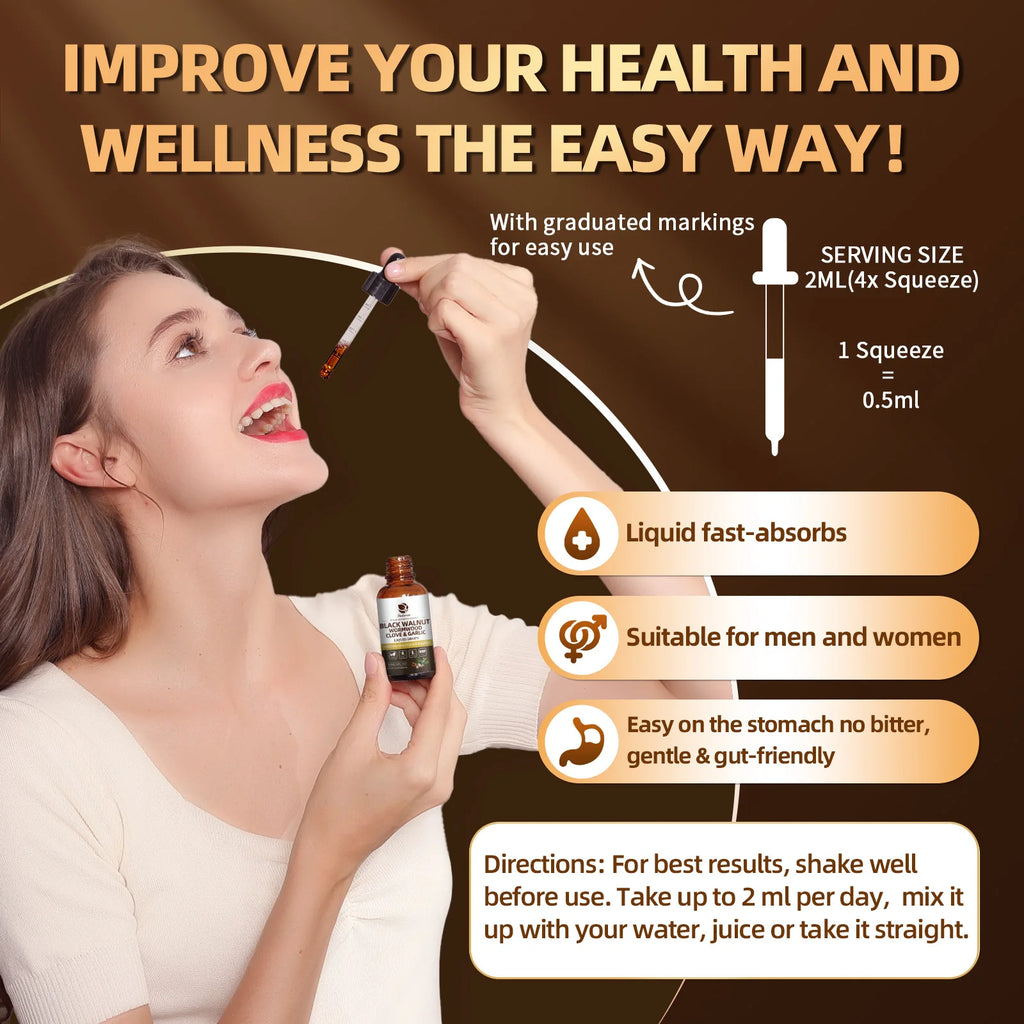 Black Walnut Drop with Wormwood Clove & Garlic Support Digestion and Immune Health 60ml