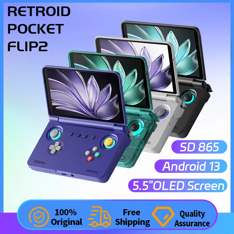 Retroid Pocket Flip2 SD865 5.5”1080p OLED WIFI6 Android Handheld Portable Gaming Console