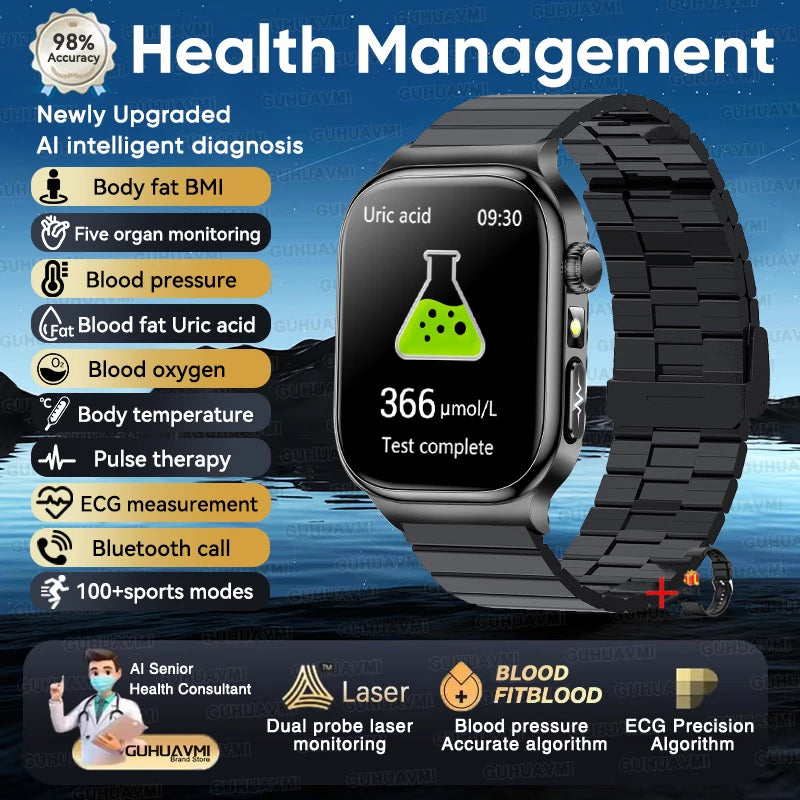 2026 New Accurate Measurement Health Smart Watch ECG+PPG Uric Acid Blood Pressure Blood Lipids BT Call Smartwatchs
