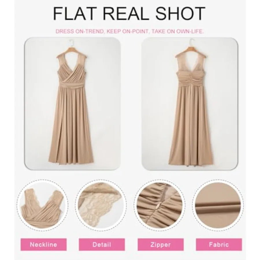 Formal Dresses Wrap V-Neck Ruched Sexy Bridesmaid Wedding Guest Maxi Dresses