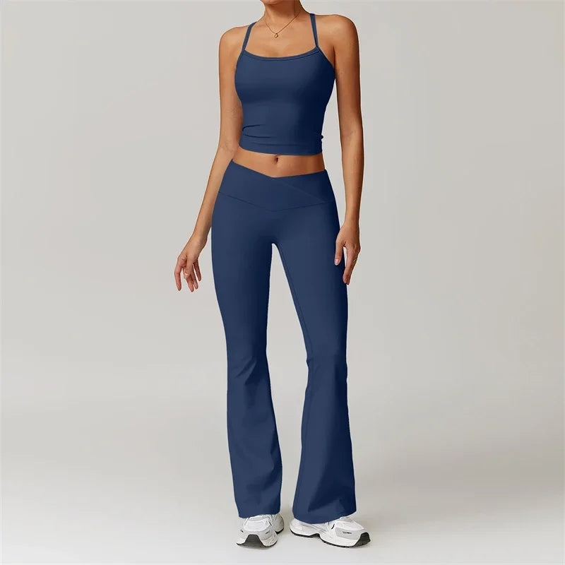 Yoga Set 2 Piece Sport Outfit for Woman Sportswear Fitness Suit Flared Leggings Underwear Gym Sets Workout Tracksuit