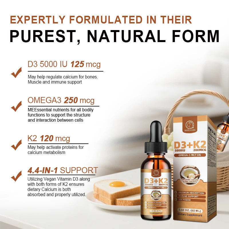 D3K2 Vitamin D and K with Omega 3 Supports Calcium Absorption, Bone, Immune and Heart ,Joint Health