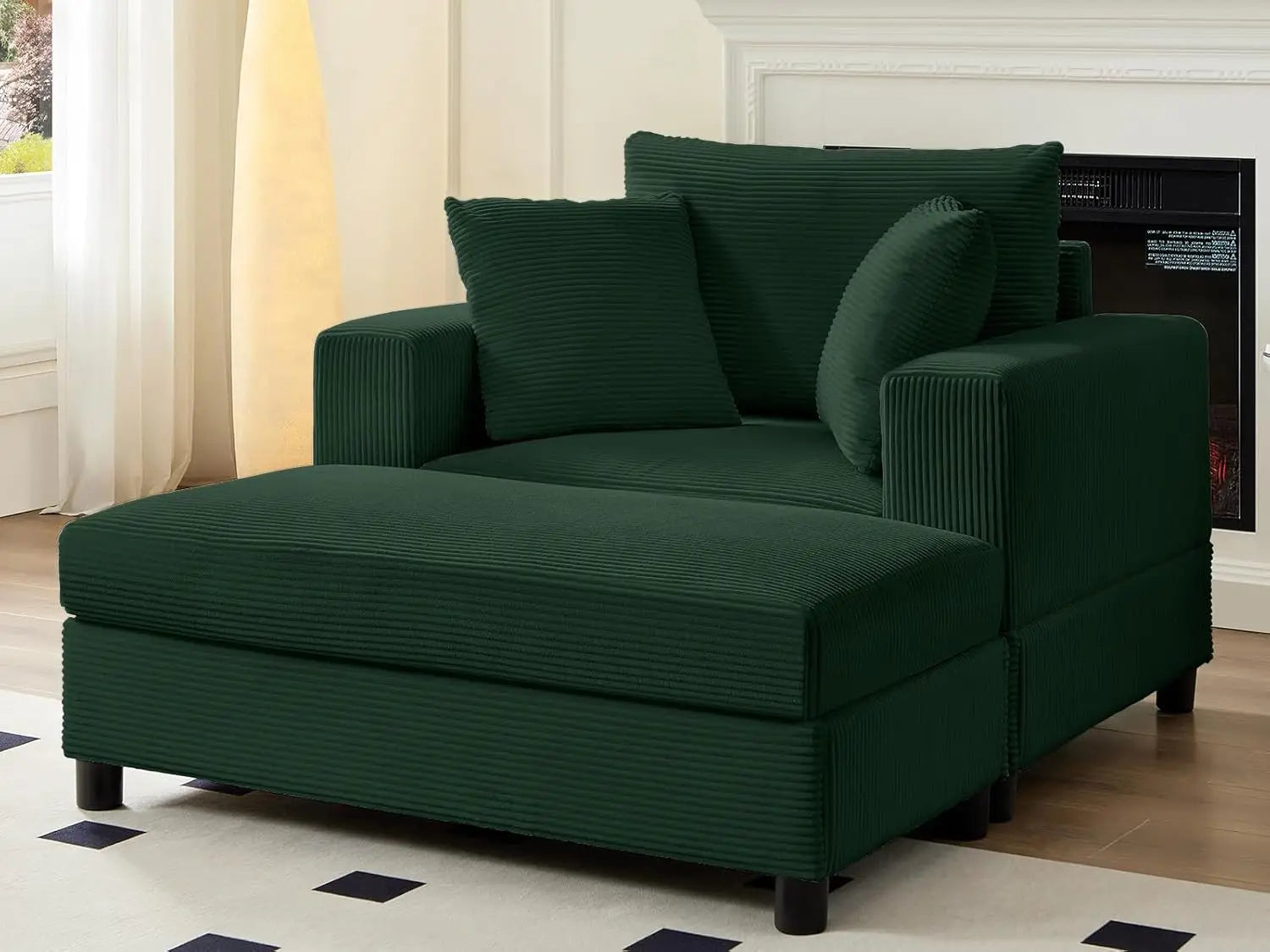 Oversized Chaise Lounge Indoor, 50" W Large Corduroy Lounges Chair with Ottoman & Pillows