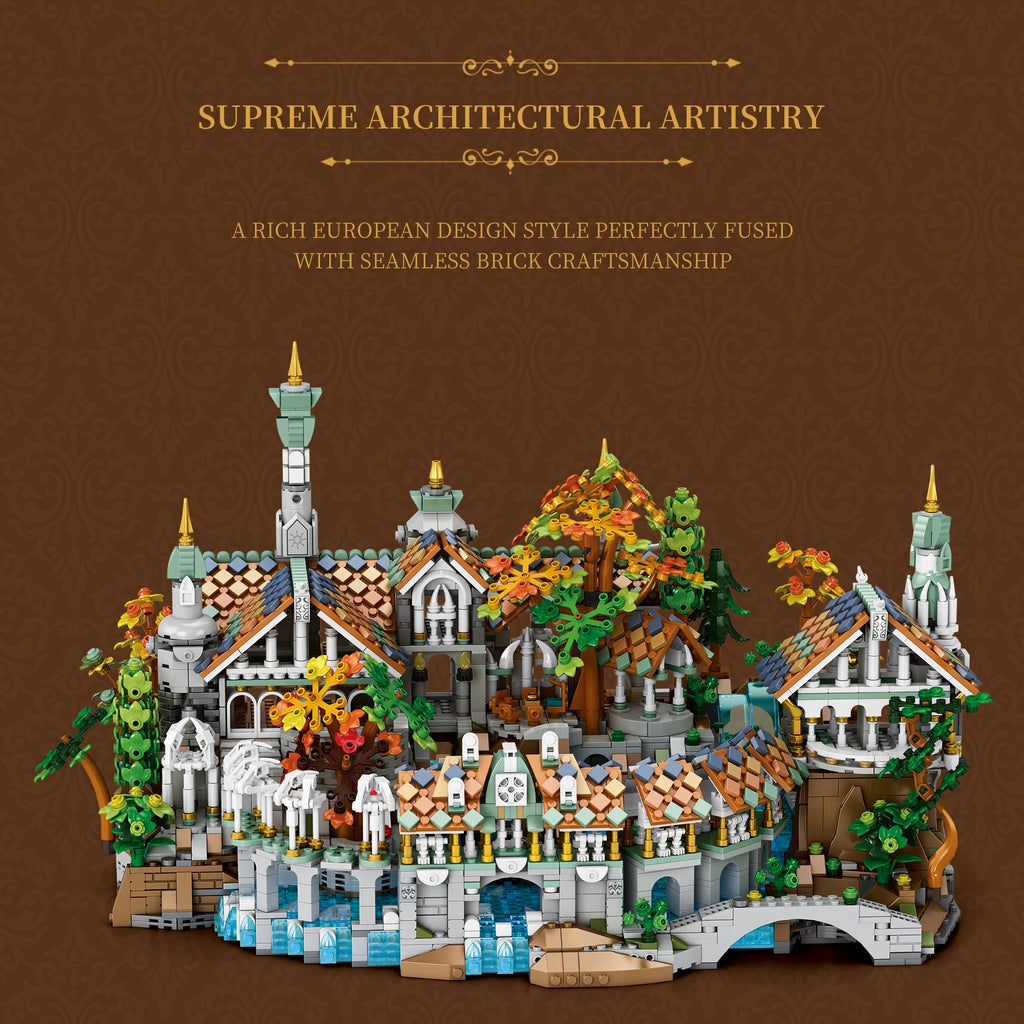 4406PCS MOC Movie Rings Rivendell Medieval Castle Building Blocks Street View Modular Architecture Model