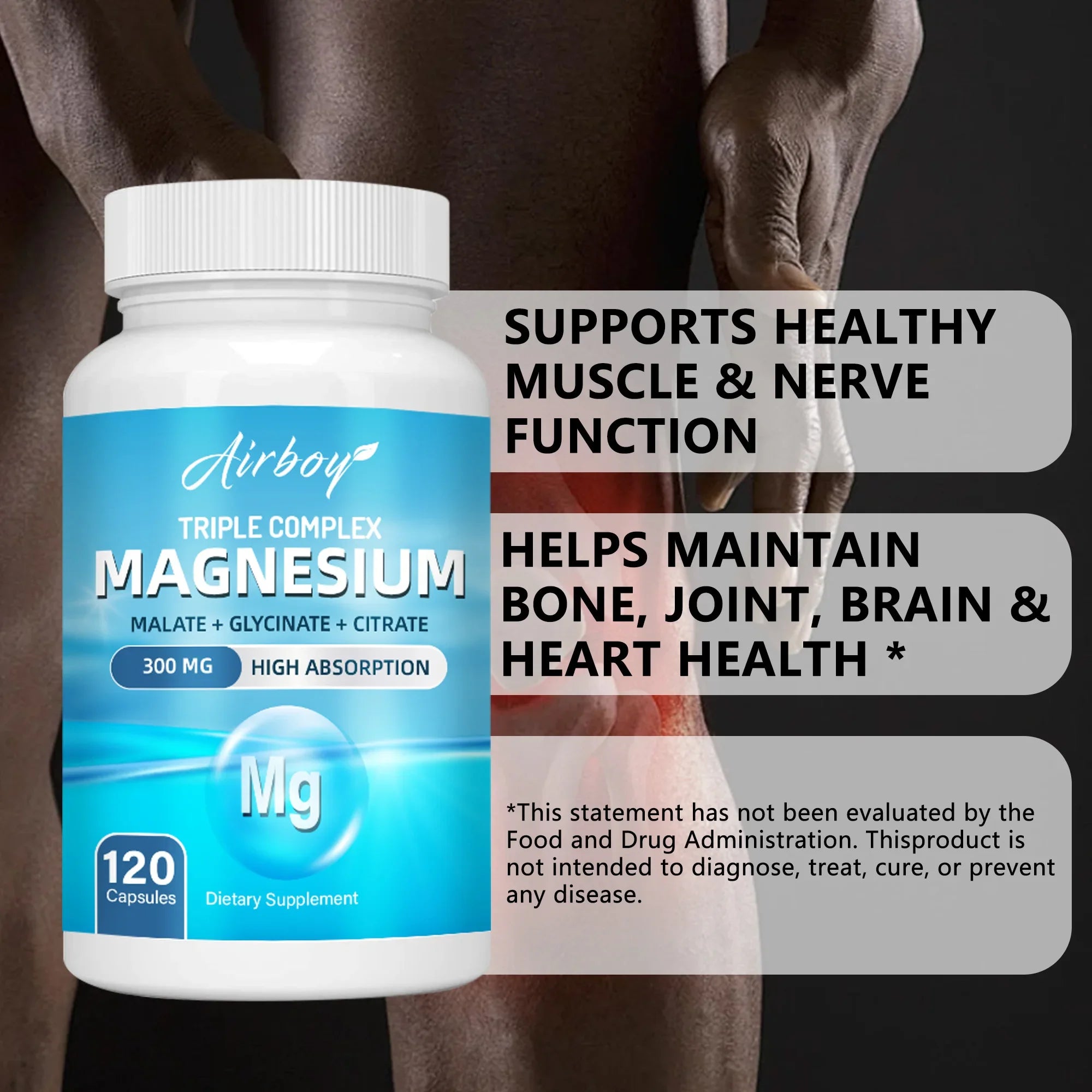 Triple Magnesium Complex - Bone, Muscle & Heart Health Supplement  - 120 Capsules