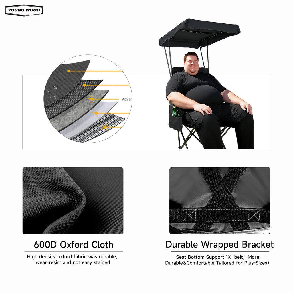 2PC Camping Chair Beach Chair With Shade Canopy YOUNG WOOD Portable , Fold Lightweight Oversized
