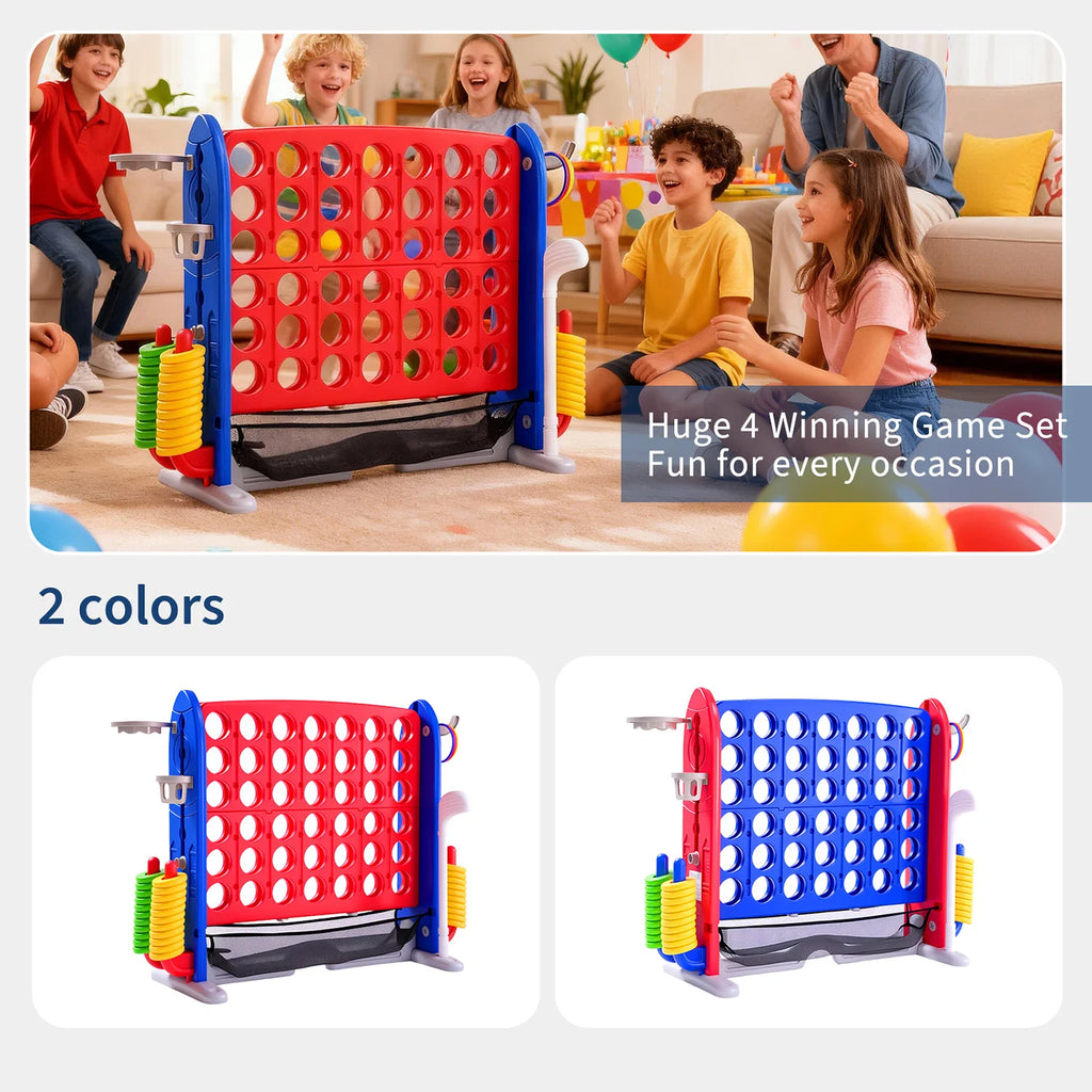 4-in-1 Giant Connect Game Set Adjustable Height, Basketball Hoop, Ring Toss and Net Jumbo Outdoor