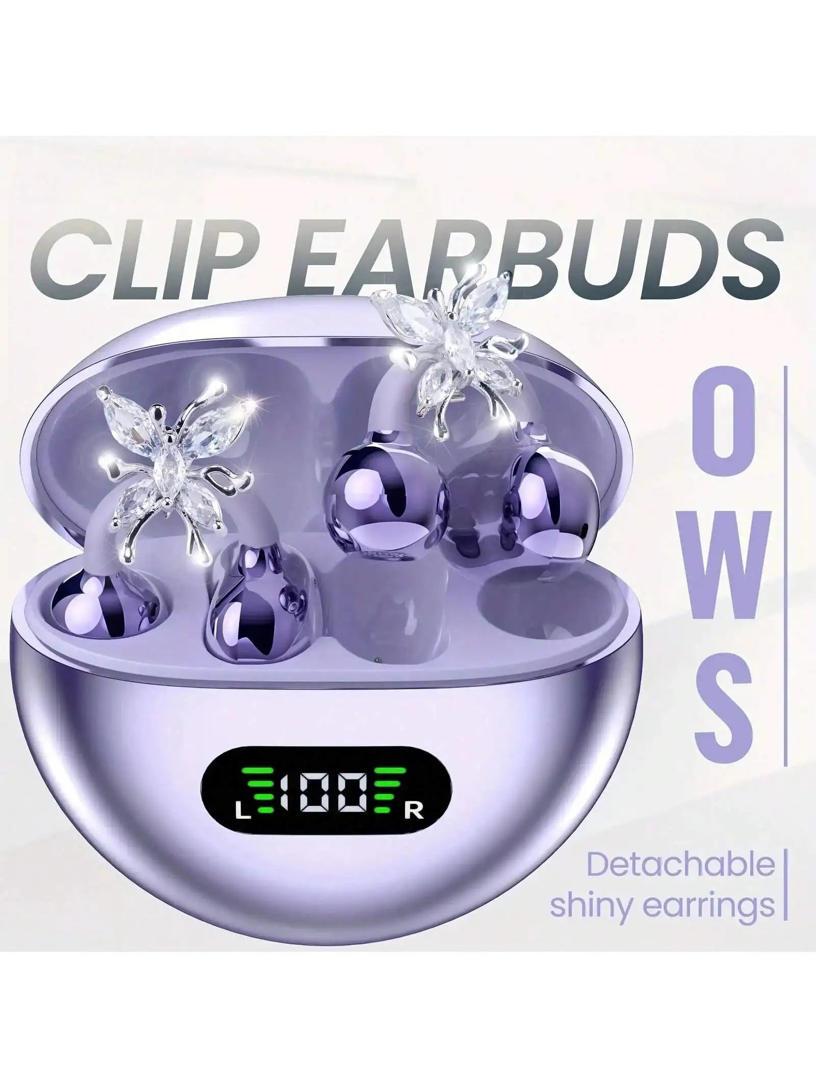 OWS Clip-On Open-Ear Headphones, Butterfly Earring Style Wireless Earphones, Pure Stereo Sound
