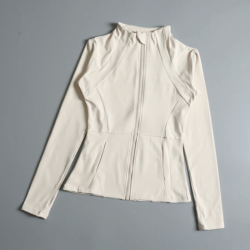 New yoga wear ladies coat round high elastic loose exercise yoga fitness long sleeve stand-up collar
