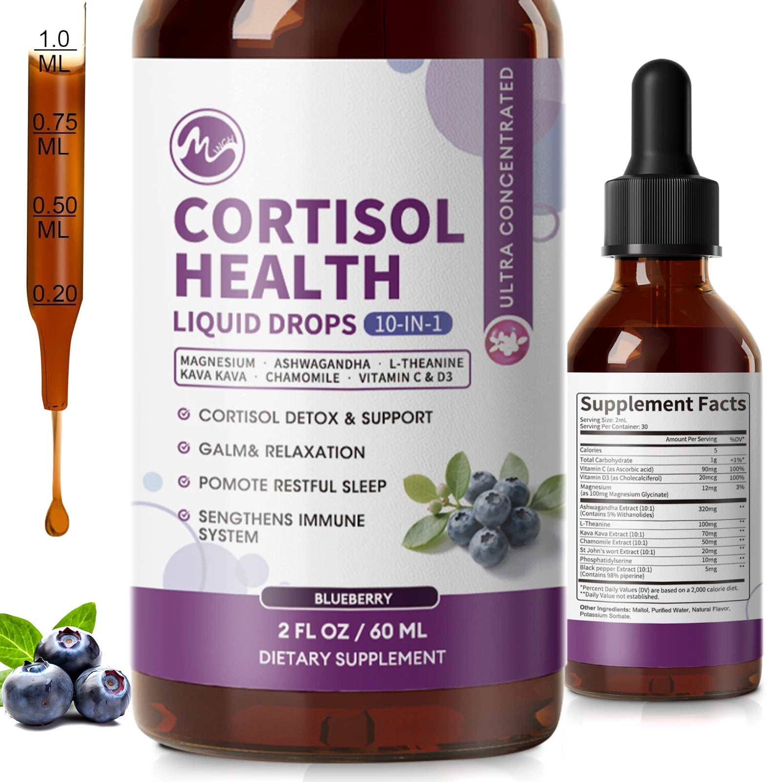 Cortisol Supplement Liquid Drops, 10-in-1