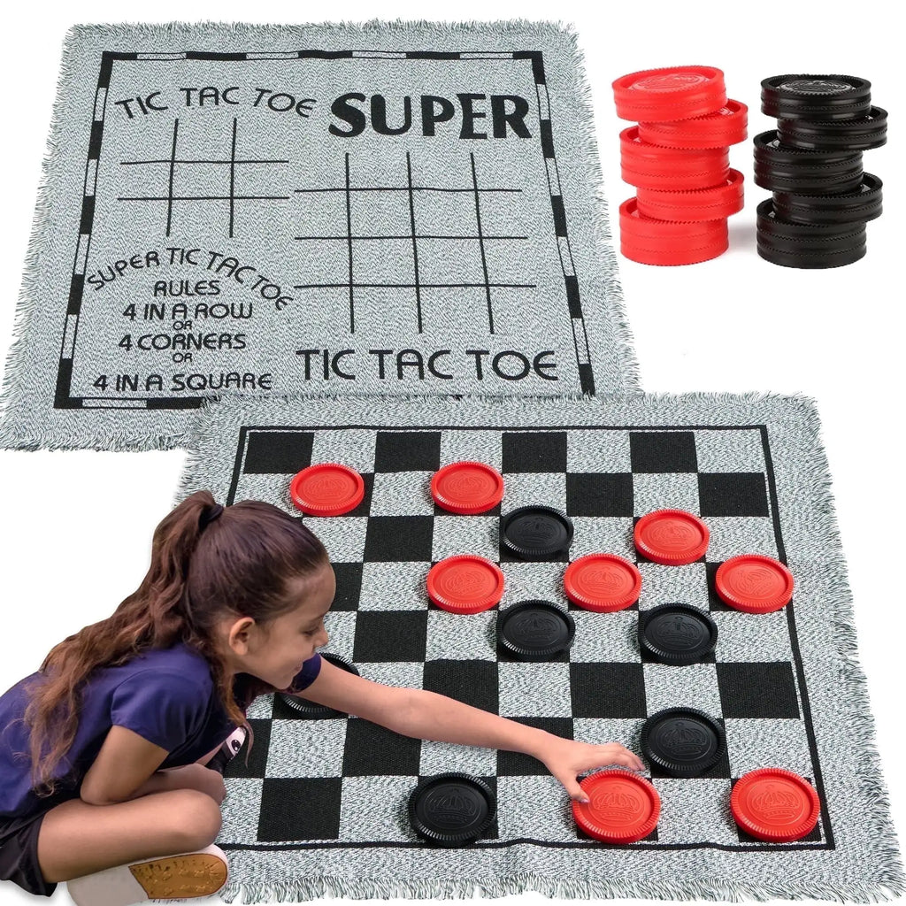 3-in-1 Vintage Giant Checkers Tic Tac Toe Game