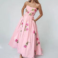 Sleeveless printed dress elegant high-waisted tube top dress long dress