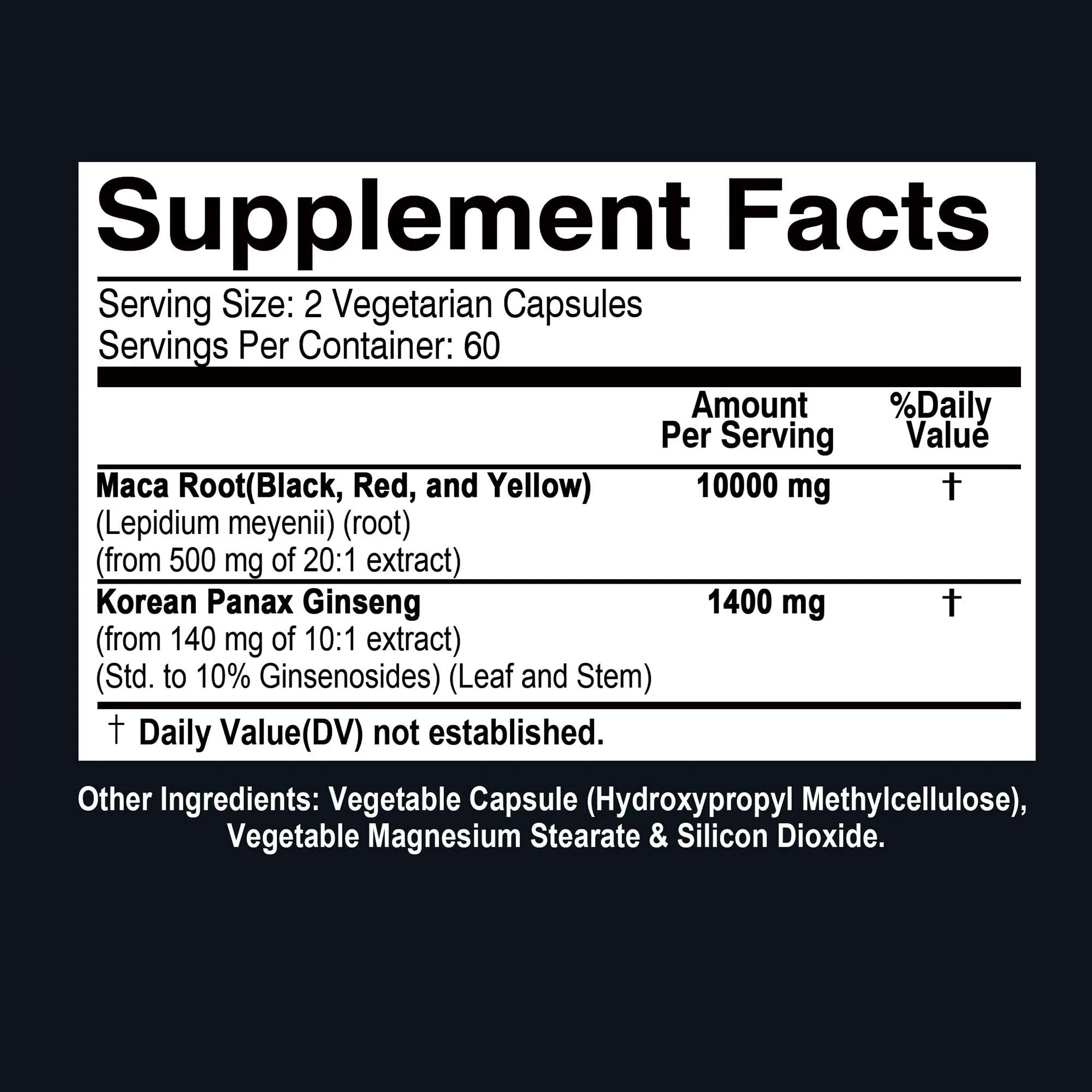 Maca Ginseng Capsules - Support Natural Men's Health and Promote Energy, Endurance and Performance - 120 Capsules