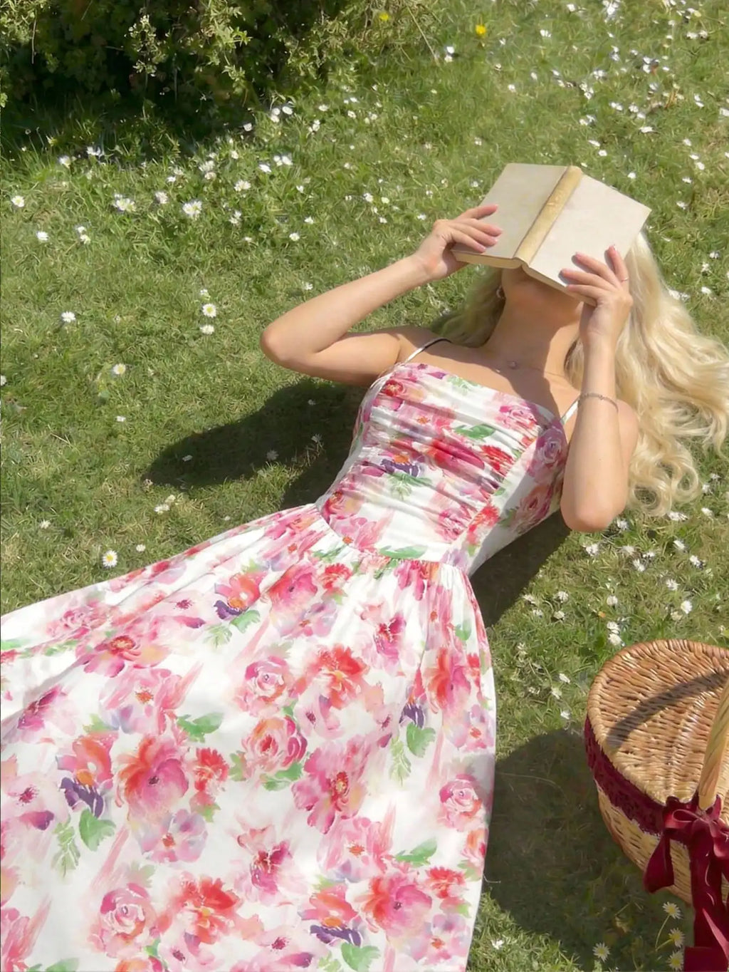 Elegant Floral Print Pleated Midi Slip Dress For Women Spring Summer