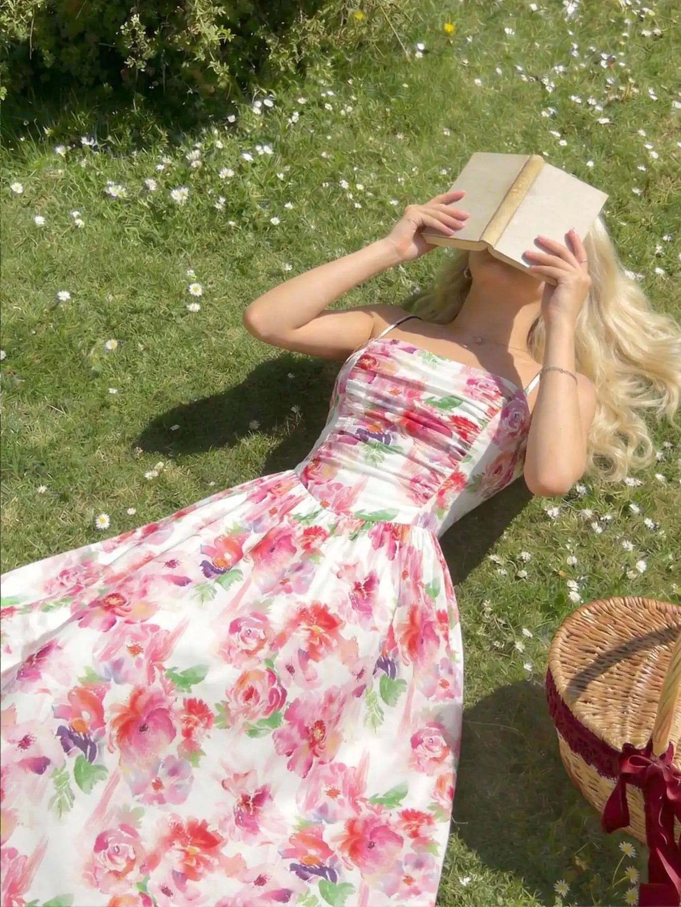 Elegant Floral Print Pleated Midi Slip Dress For Women Spring Summer