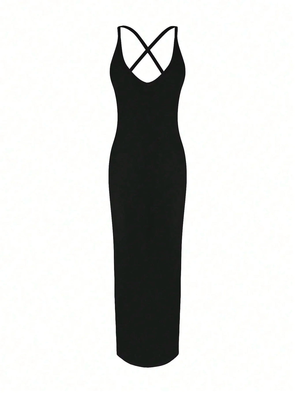 Ribbed Knit V-Neck Maxi Dress With Criss-Cross Back, Stretch Bodycon Fit For Evening Or Summer