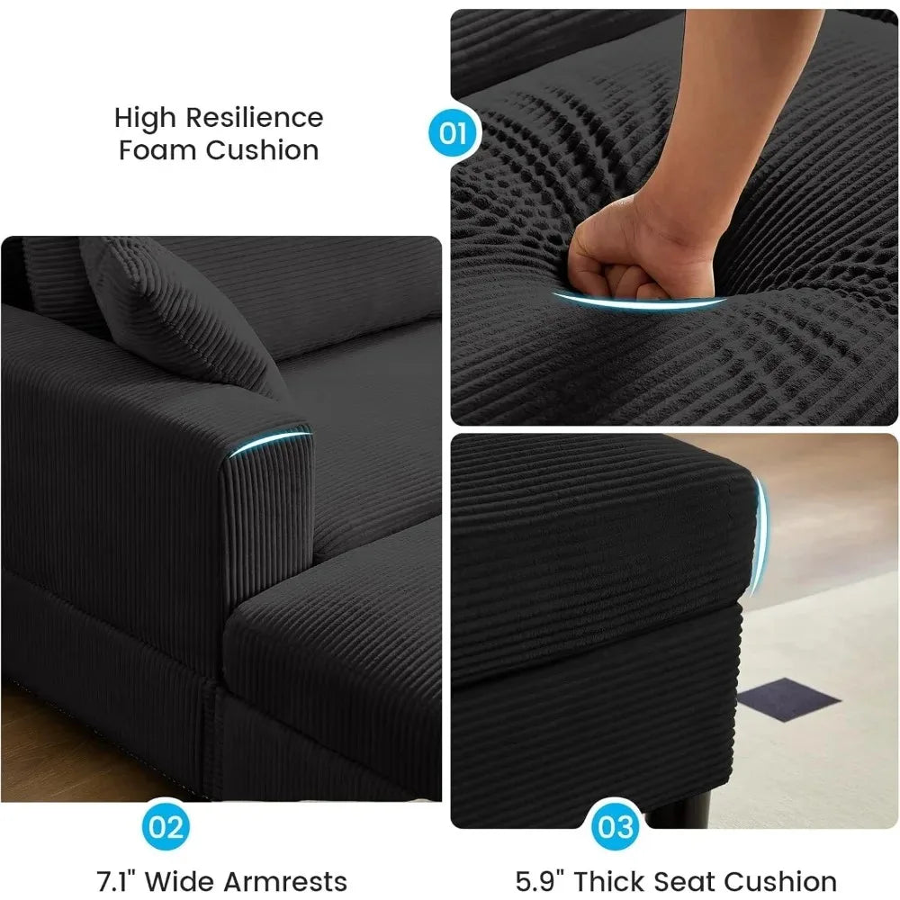 Oversized Chaise Lounge Indoor, 50" W Large Corduroy Lounges Chair with Ottoman & Pillows