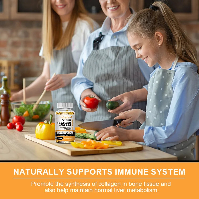 Calcium Magnesium Zinc Capsules with Vitamin D3 for Strong Bones & Nervous System Health & Promotes Cell Growth