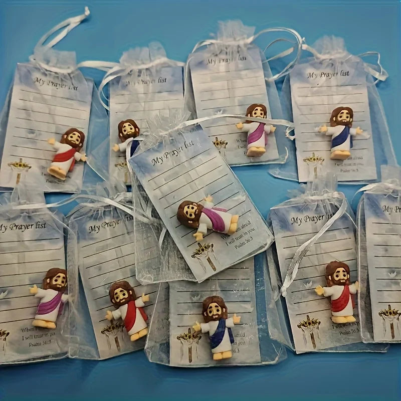 30pc mini Jesus statue & prayer card pack. "My Lord My God My Savior" keepsake. Christian Easter gifts.