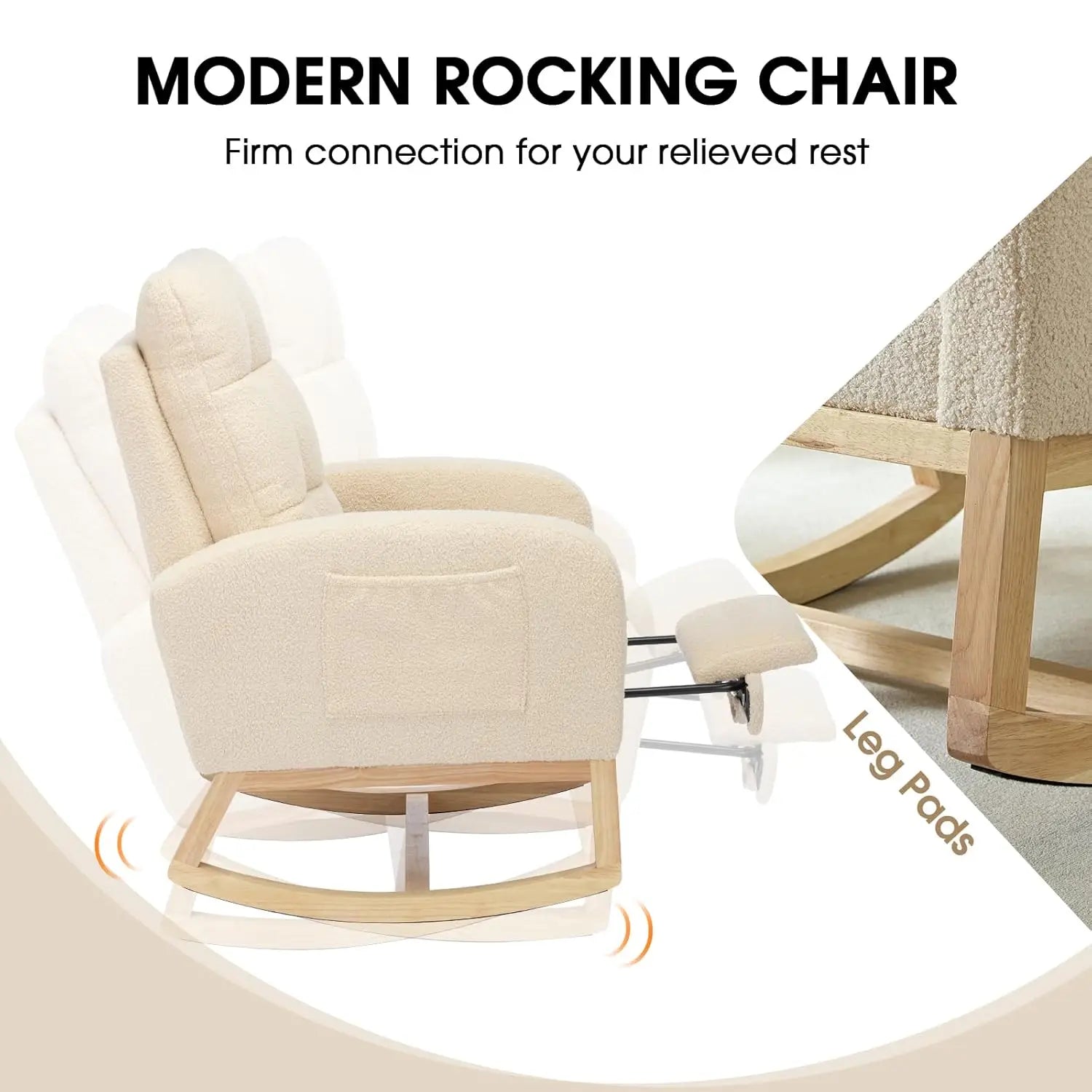 Modern Nursery Rocking Chair, Teddy Upholstered Rocking Chair with Footrest, Comfortable Rocker Recliner