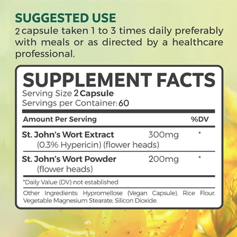 St. John's Wort - Promotes Mental Health, Relieves Stress and Anxiety, Positive Mood - 120 Capsules