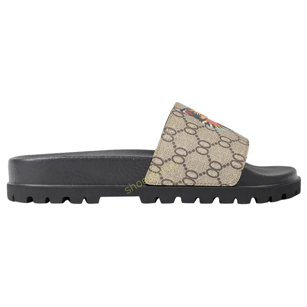 Designer Slippers Fashion Flat Slides Mens Womens claquettes Rubber Slide Sandal Black White Blooms Floral Flat Gear