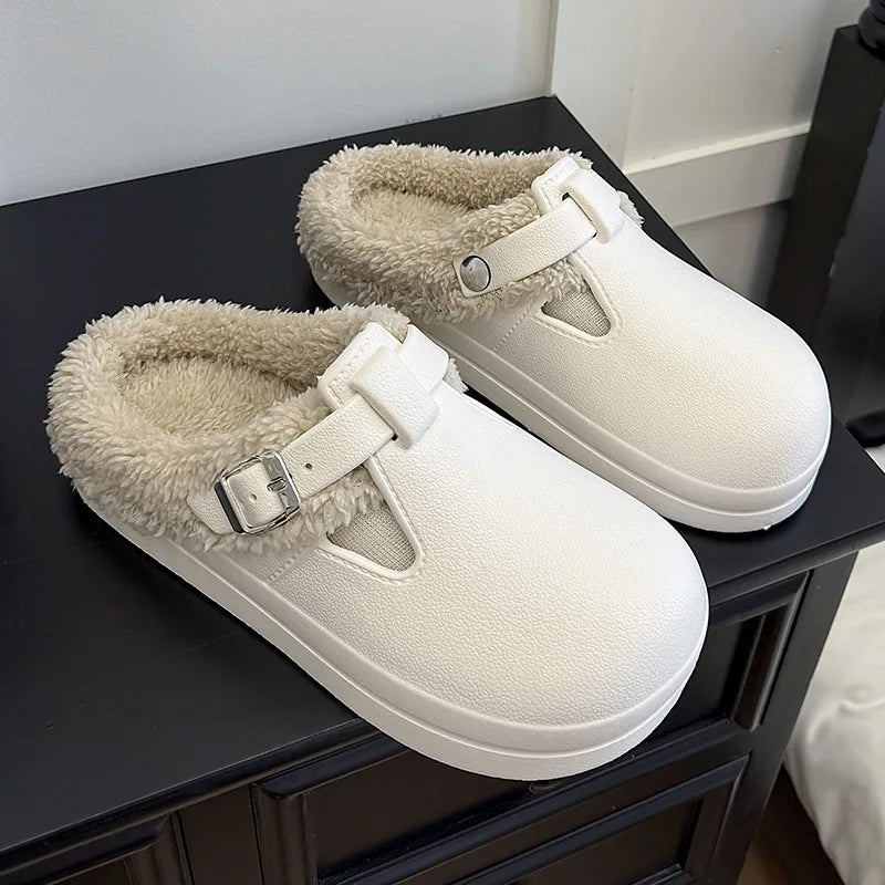 Street Slippers For Women Winter Warm Shoes Thick Sole Soft Plush