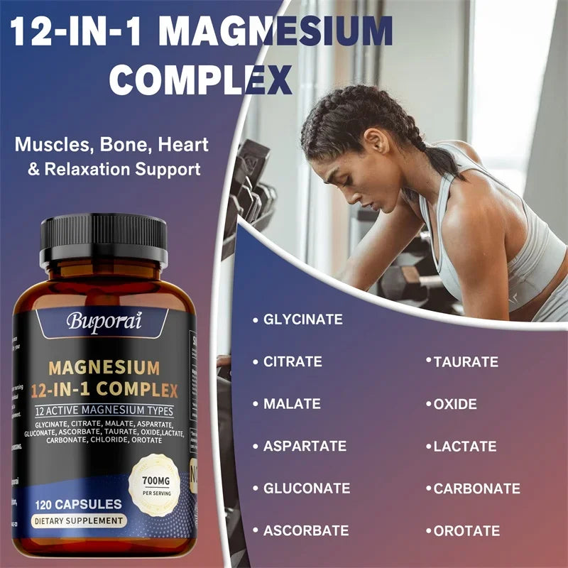 Magnesium Complex Capsules - Bone & Heart, Glycine, Citrate, Malate, Aspartate, Gluconate, Ascorbate, Taurine