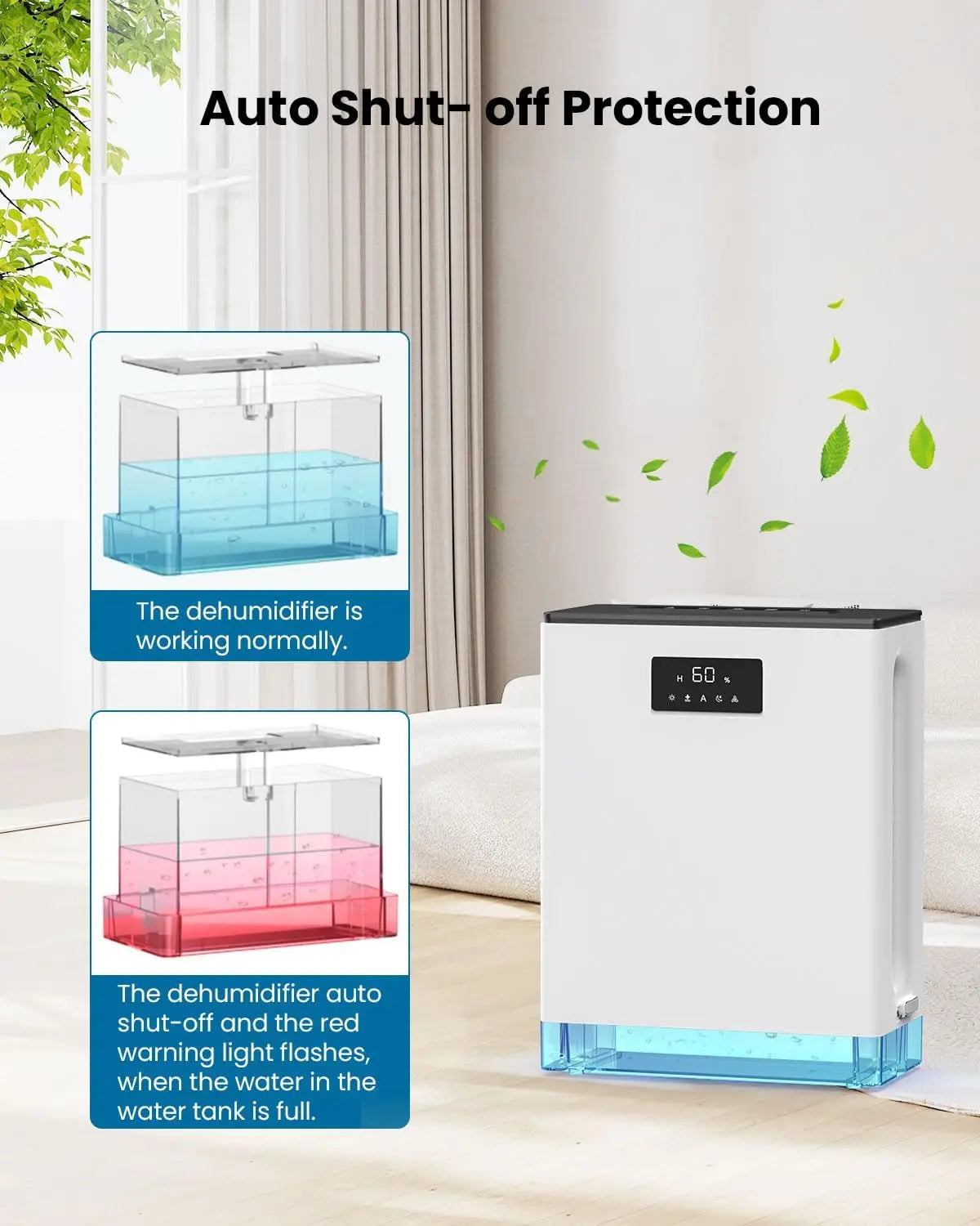 3L Dehumidifier for Home with Auto Shut Off, Large Room Dehumidifier with 2 Working Mode, Defrost, 7 Colors LED Light