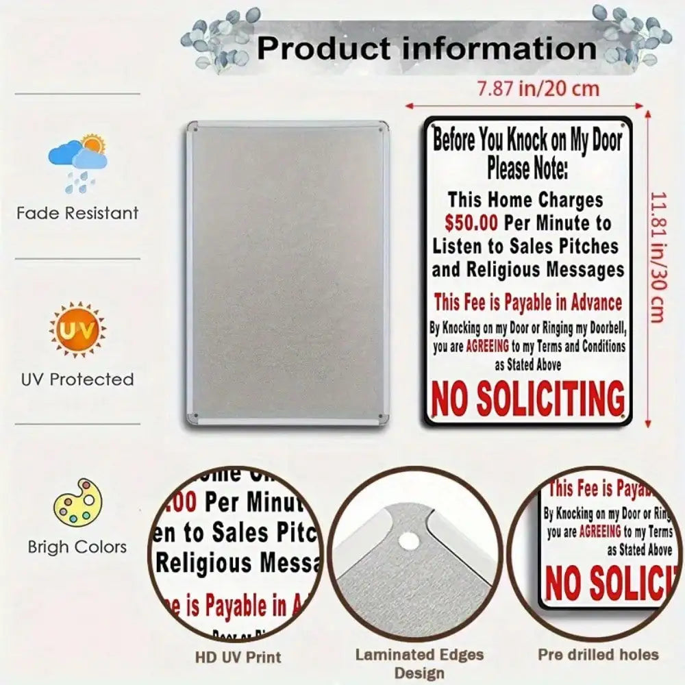 1PC "No Soliciting" Humorous Tin Sign - Life Philosophy Design For Doorway & Office Decor, Satirical Gift
