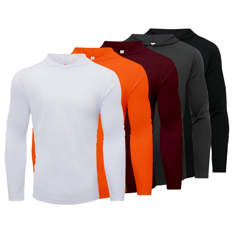 T-shirt Sports Long Sleeved Shirts Hooded Solid Color Breathable Casual Shirt Suitable for Running And Fitness