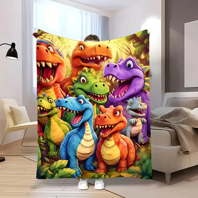 cartoon cute little dinosaur print flannel blanket - sofa cover, office, travel