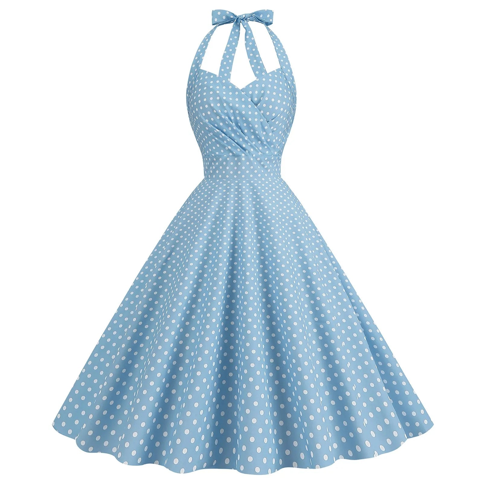 Vintage Polka Dot Dress for Women Lady Halter Neck Party 50s 60s Rockabilly Pin Up Dress Tunic Swing Cocktail Dress