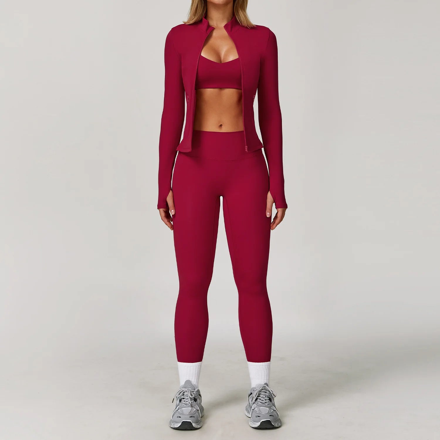 3PCS Gym Set Women Yoga Bra Jacket High Waist Workout Leggings Shorts Sports Suit 2 Pieces Yoga Set