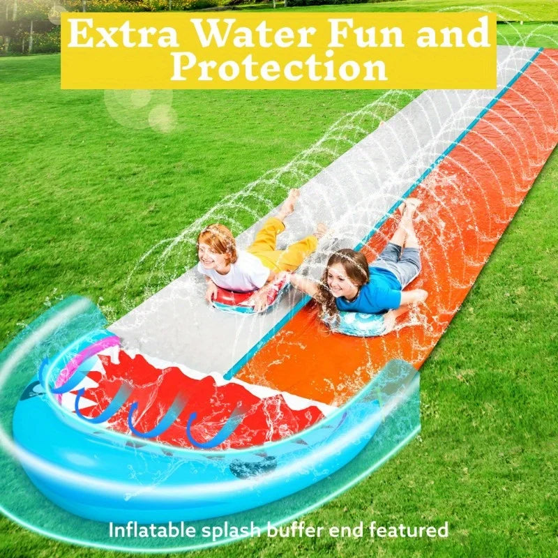 Water Slides with 2 Inflatable Boards 22.5ft Double Lane Splash Slip Lawn Water Slide Toy for Kids Adults Party