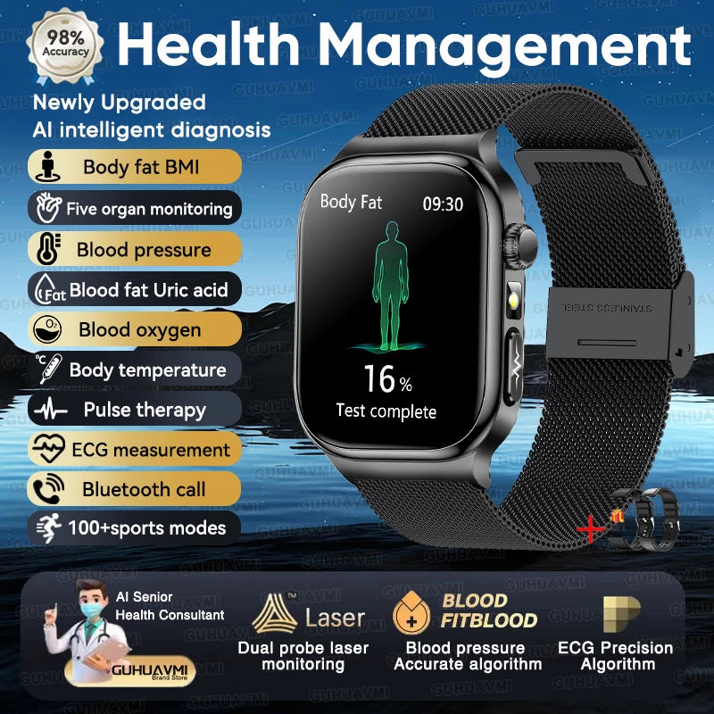 2026 New Accurate Measurement Health Smart Watch ECG+PPG Uric Acid Blood Pressure Blood Lipids BT Call Smartwatchs
