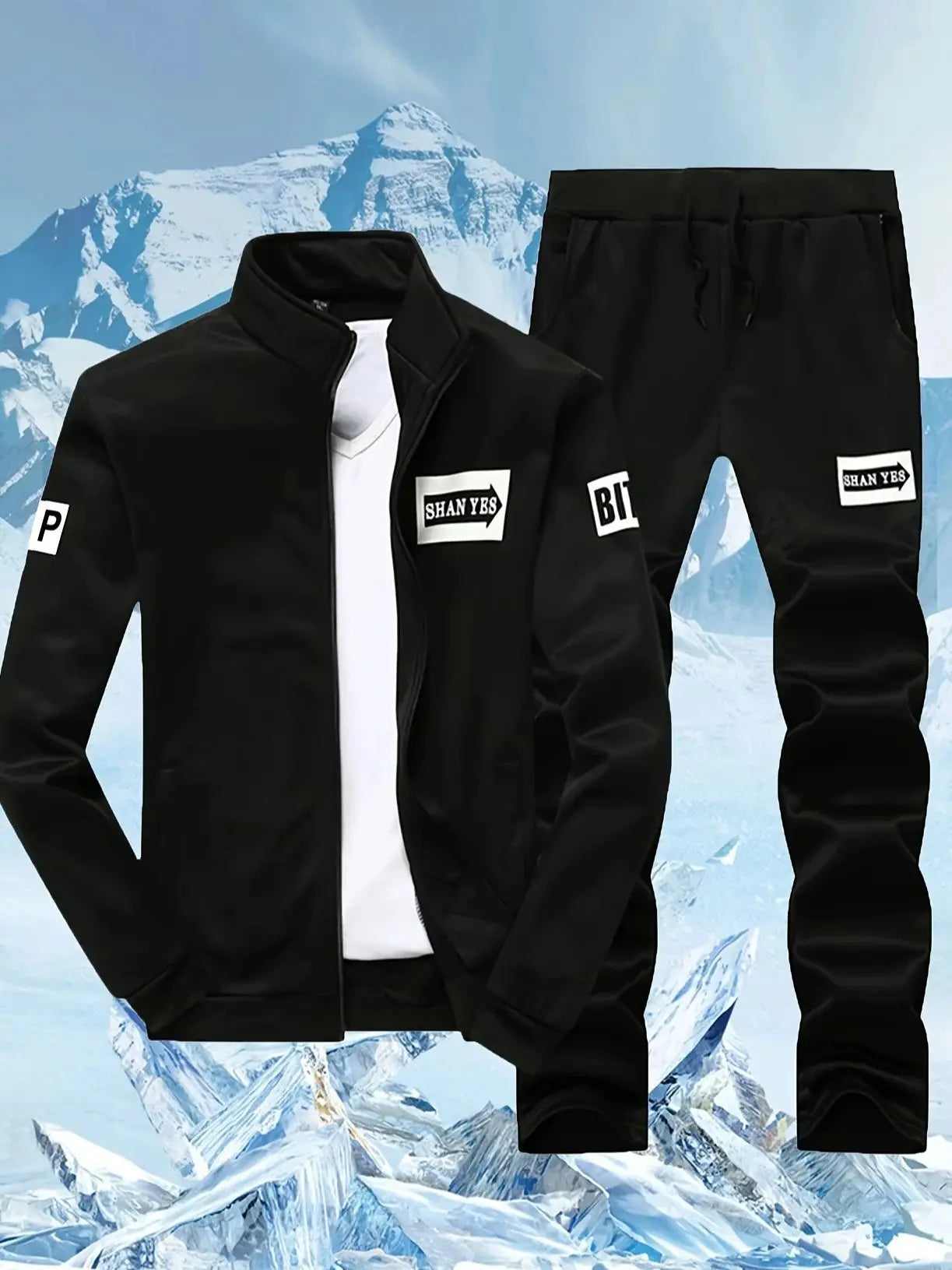 Printed Letter Reversible Collar Casual Sport Jacket Set