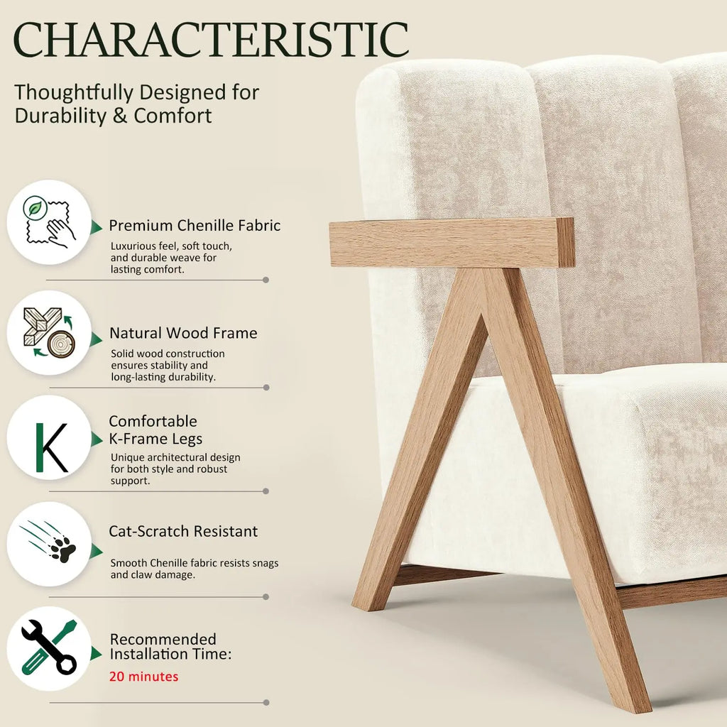Chenille Accent Chair Set,Upholstered Wood Frame Lounge High-Elastic Sponge for Living Room Bedroom 2pcs,Custom