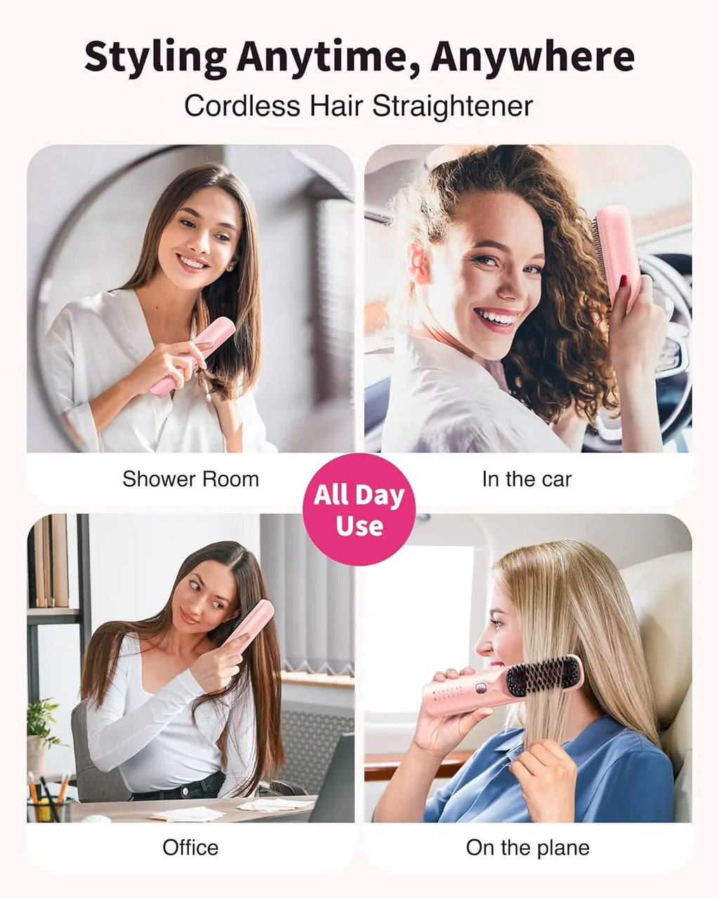 Cordless Hair Straightener Comb Brush 5S Fast Heating - 300M Negative Ions for Frizz-Free