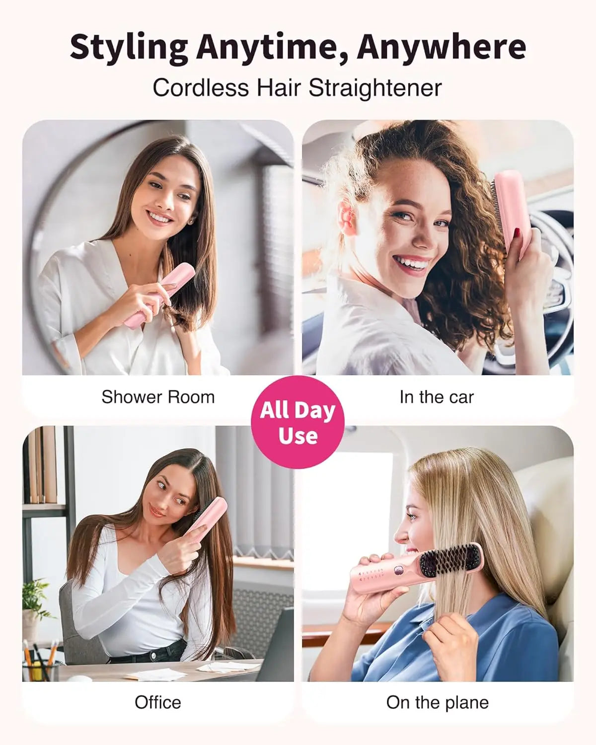 Cordless Hair Straightener Comb Brush 5S Fast Heating - 300M Negative Ions for Frizz-Free
