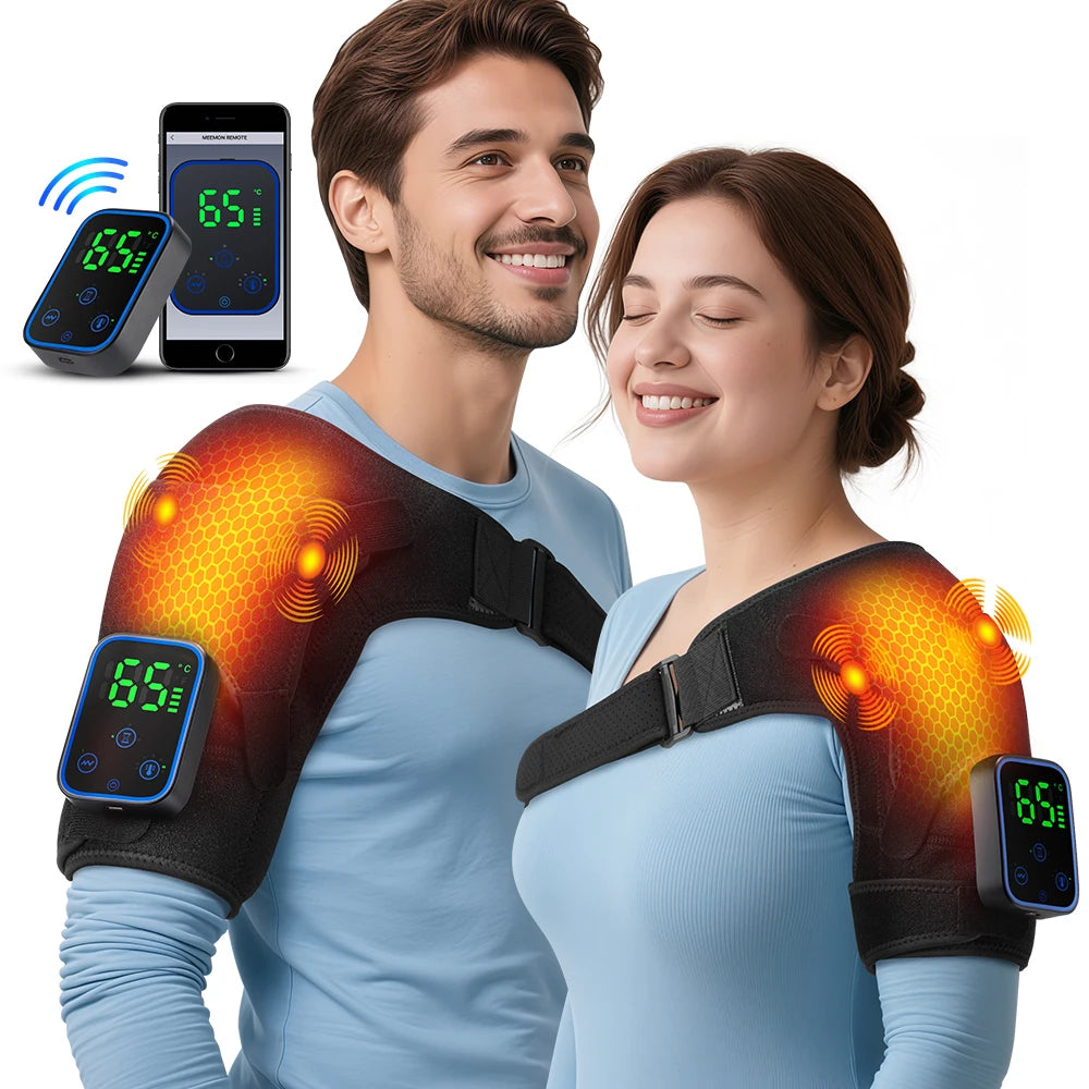 Wireless Shoulder Massager Pad Wrap Heating 7 Temp Levels 3 Vibration Modes
