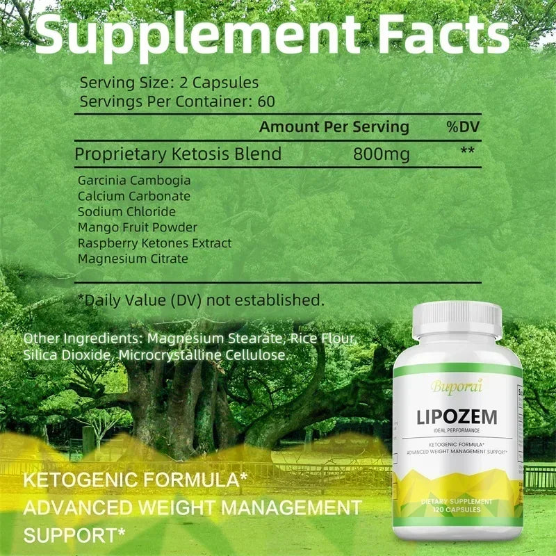 Natural Lipozem - Appetite Suppressant, Fat Burner,Relieves Bloating and Constipation, Improves Metabolism - 120 Capsules