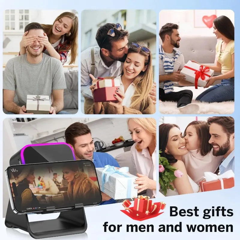 Magnetic Induction Speaker Phone Stand Wireless Bluetooth Phone Holder Amplifier Portable Desk Speaker RGB Light
