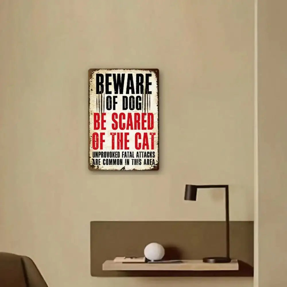 1PC Tin Sign Beware Of Dog/Cat - Funny Pet Warning For Home/Office, Metal Decor, 8x12 Inches/20x30 Cm
