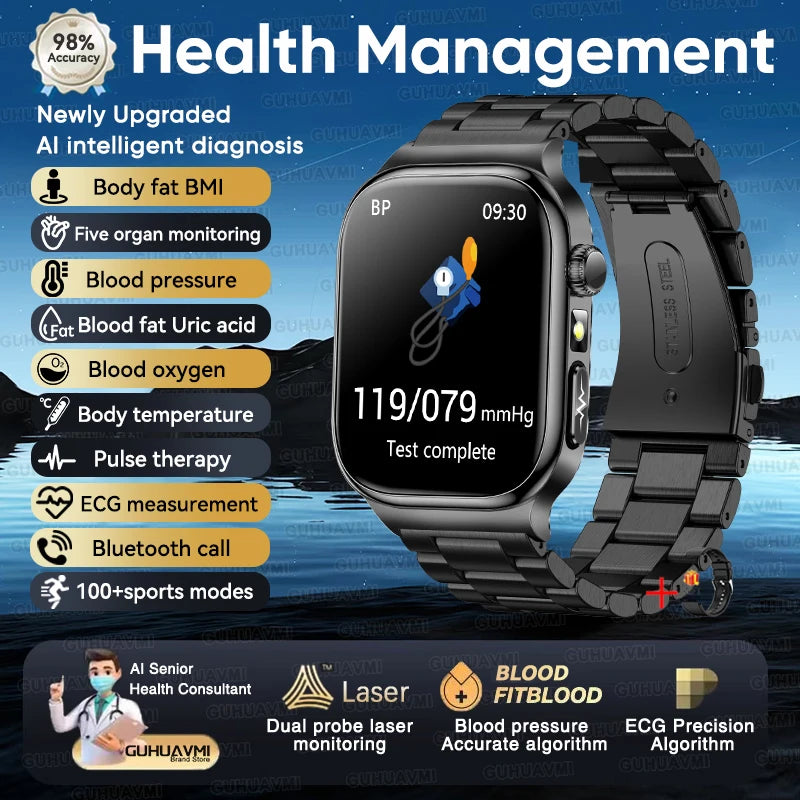 2026 New Accurate Measurement Health Smart Watch ECG+PPG Uric Acid Blood Pressure Blood Lipids BT Call Smartwatchs