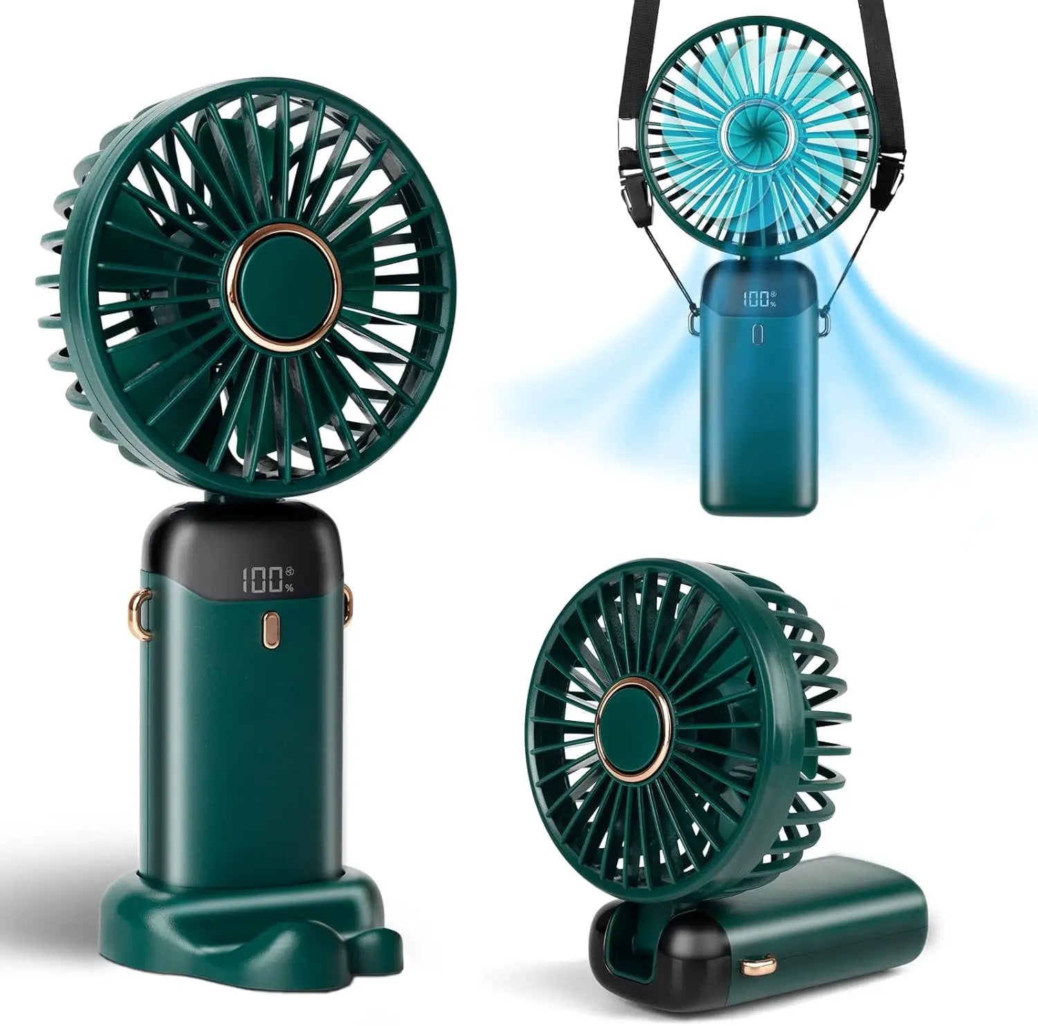 Upgraded Portable Handheld Fan 3200mAh 12H Battery Life 5 Speed Foldable with Stand Mini Fan